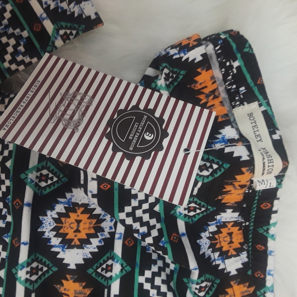 Aztec Black Mint Orange Pattern print Leggings - Picture 7 of 7